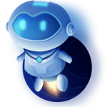Space man comic in blue while rocketing upwards